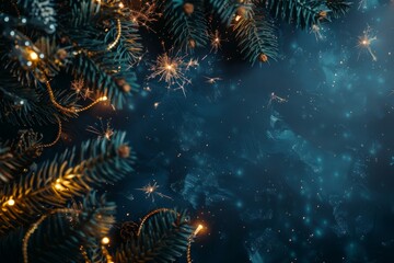 Wall Mural - create a beautiful and festive environment with christmas tree branches and holiday lights under a s