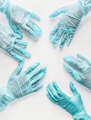 Poster - A collection of sterile medical gloves are displayed on a white background, emphasizing their importance in maintaining hygiene and safety. Generative AI