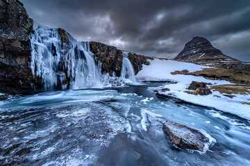 Wall Mural - kirkjufell mountain and waterfall in iceland