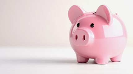 A cute pink piggy bank sitting on a white surface against a light background, symbolizing saving money and managing finances effectively