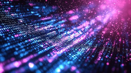 Wall Mural - quantum computer concept with abstract mathematical patterns, data streams, blue and purple tones, l