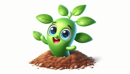 Wall Mural - 3D funny seed cartoon in growth phase. Biology concept