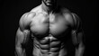 © Mobasser - Close-up of black and white portrait of athletic muscular body with strong chest and abs. Sport, lifestyle