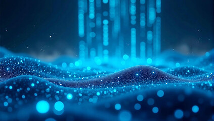 Binary code matrix background, perspective view with depth of field, technology futuristic blue backgrounds