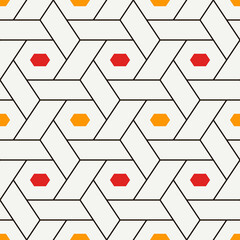 Wall Mural - Hexagonal seamless pattern. Mosaic tiles. Geometrical wallpaper. Honeycomb print. Ethnic ornament illustration. Wicker background. Flooring image. Geometric backdrop. Vector artwork