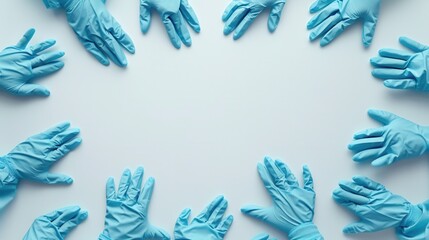 Poster - A collection of sterile medical gloves is arranged in a circular layout, highlighting their importance in healthcare and hygiene practices. Generative AI