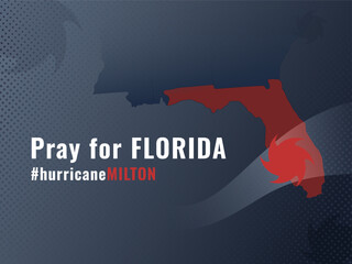 Pray for Florida, illustration with map and hurricane symbol. Vector design for blog, articles, social media