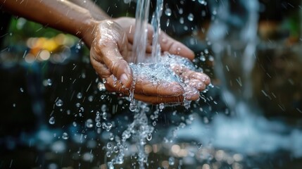 Aufkleber - Water flows over hands in a cleansing ritual, emphasizing the significance of cleanliness and hygiene practices in daily routines. Generative AI