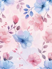 Wall Mural - A beautiful display of floral patterns adorned in soft pastel hues creates a serene vibe, perfect for spring or decorative purposes. Generative AI