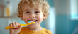 © Julia Zarubina - little boy brushing teeth in bathroom, child doing morning routine, hygiene, dental health, lifestyle, toothbrush, toothpaste, cute kid, childhood, baby, toddler, oral care