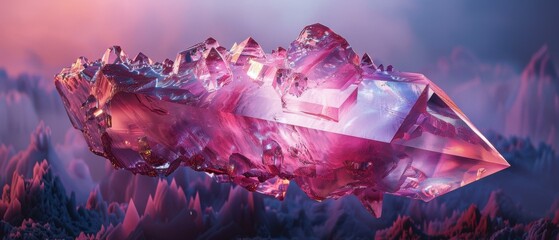 Wall Mural - A large pink crystal with intricate facets. AI.