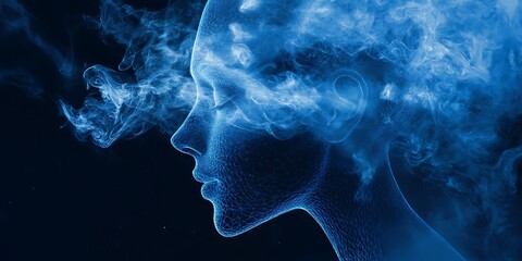 Wall Mural - abstract woman silhouette with blue smoke for digital art