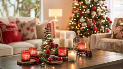 Canvas Print - Cozy Christmas Living Room with Holiday Decor