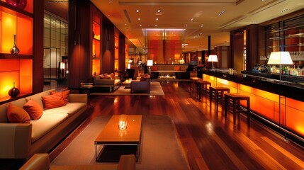 Wall Mural - Elegant Lounge with Warm Lighting and Modern Design