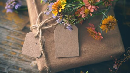 Poster - Rustic Gift Package with Flowers and Tags