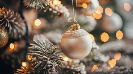 Poster - Elegant Christmas Ornament on Snowy Fir Tree