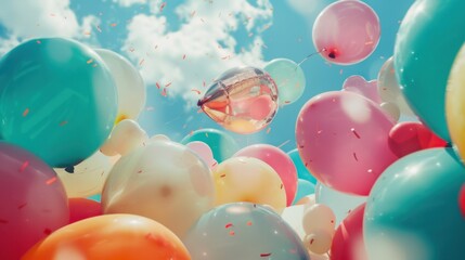 Poster - Colorful Balloons Against Clear Blue Sky