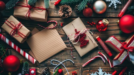 Poster - Festive Holiday Gifts and Decorations on Wooden Table