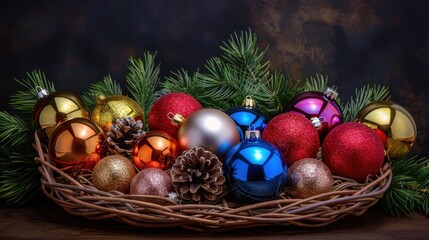 Wall Mural - Festive Christmas Ornaments in a Natural Display