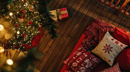 Poster - Cozy Christmas Scene with Tree and Festive Decor