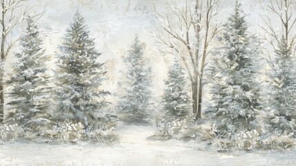 Canvas Print - Serene Winter Landscape with Snowy Trees