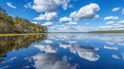 Poster - Tranquil Lake Reflection Under Blue Sky