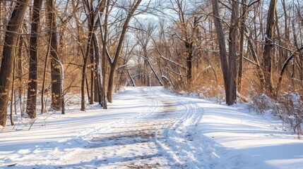 Sticker - Winter Trail Through Snowy Woodland Landscape