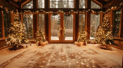 Wall Mural - Cozy Winter Wonderland with Christmas Trees and Lights