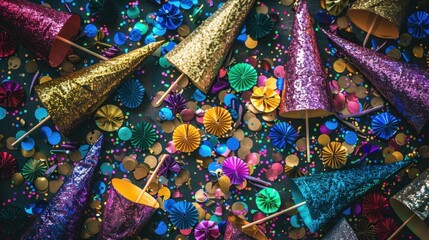 Poster - Vibrant Party Hats and Confetti for Celebrations