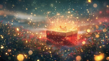 Poster - Magical Gift Box with Sparkling Lights and Colors