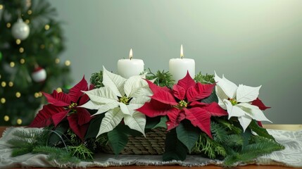 Canvas Print - Festive Poinsettia Arrangement with Candles