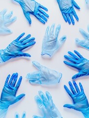 Poster - A collection of sterile medical gloves displayed flat against a white background, highlighting their use in hygiene and safety. Generative AI