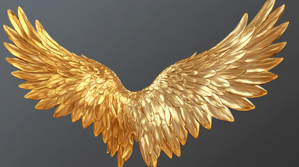 Wall Mural - A golden wing is isolated on a transparent background - stock photo. Valkyrie on Wings. Illustration