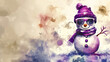 © Arina - Stylish snowman wearing sunglasses and a purple hat, set against a colorful and abstract winter background