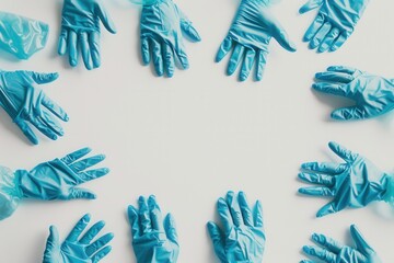 Poster - A collection of sterile medical gloves is displayed in a circular layout on a white background, highlighting their readiness for use. Generative AI