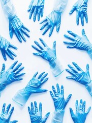 Poster - Sterile medical gloves displayed in various positions on a white background, emphasizing hygiene and preparation for medical procedures. Generative AI