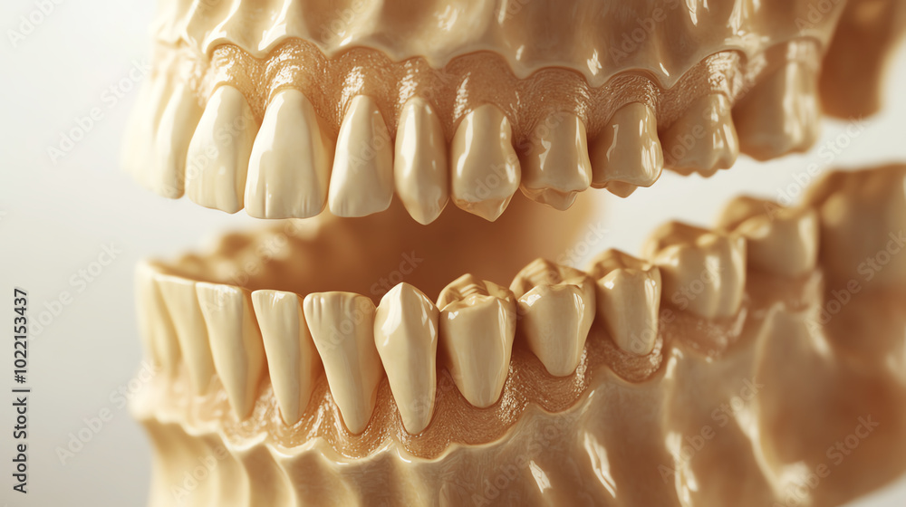 Detailed view of dental models depicting upper and lower human teeth ...