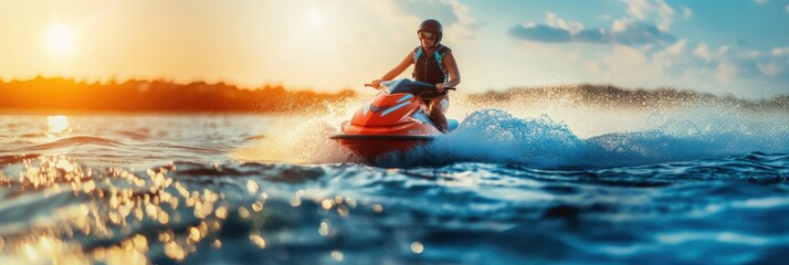 Jetski in water. Summer tropical sports.