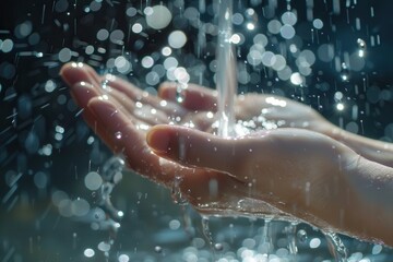 Aufkleber - A gentle stream of water flows over hands, highlighting the importance of hygiene and the refreshing feeling of cleanliness. Generative AI