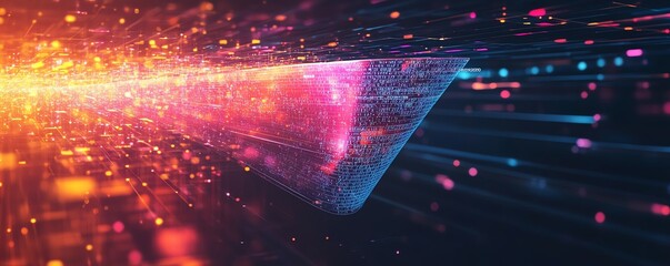 Aufkleber - Futuristic data collection funnel illustrating digital transformation, emphasizing technology and data analytics integration in business, with dynamic shapes and bright accents