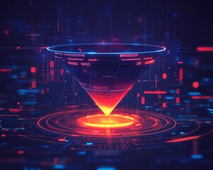 Aufkleber - Illustration of a data collection funnel representing digital transformation, focusing on the fusion of technology and data analytics in business, with a techinspired aesthetic
