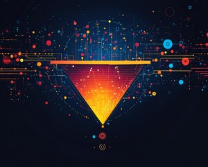 Poster - Illustration of a data collection funnel representing digital transformation, focusing on the fusion of technology and data analytics in business, with a techinspired aesthetic