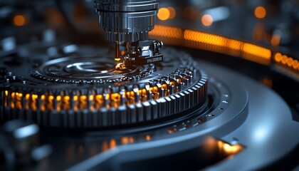 Poster - Intricate closeup of the manufacturing process for electric vehicle battery cells, showcasing the assembly lines complexity and technology