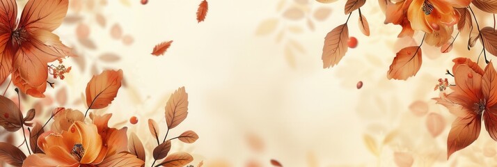 Sticker - Colorful autumn leaves and delicate flowers in warm hues fill the space, embodying the essence of the season's beauty and tranquility. Generative AI