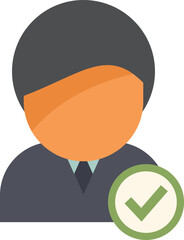 Poster - Businessman character with green check mark icon, concept of successful businessman or employee