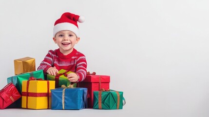 Happy child with gift box in holiday season.