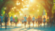 © aditya - diverse group of people participating in charity walk or run for world health day blurred background