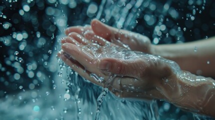 Aufkleber - Hands are being cleansed under a flowing stream of water, highlighting the importance of hygiene and proper handwashing techniques. Generative AI