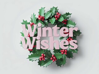 Wall Mural - Festive Christmas Wreath Adorned with Winter Wishes Phrase, Ideal for Celebrating the Holiday Season and Spreading Cheer in Winter Decor