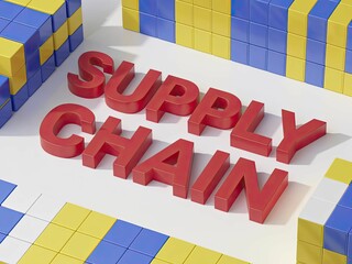 Poster - Visual Representation of Supply Chain Concept with Text Surrounded by Interlocking Blocks in a Modern Business Context